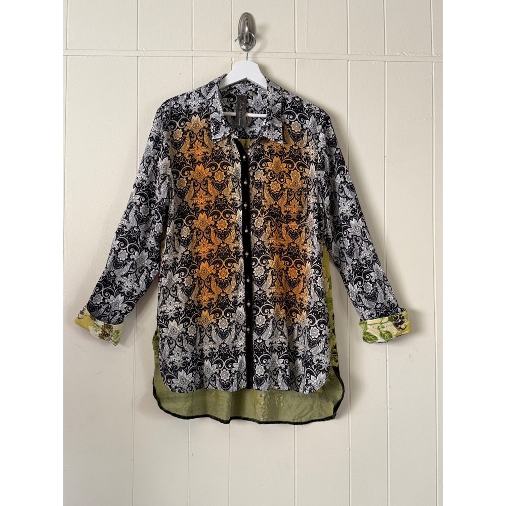 Aratta Silent Journey Womens Boho Paisley Floral Velvet Burnout Tunic Size L Art